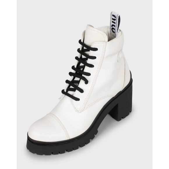 Miu Miu White Leather Lace-Up Ankle Boots - Size 37 - Picture 3 of 5